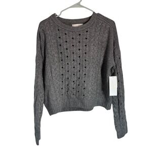 Spiritual Gangster Sweater Medium Cable Knit Gemma Gray Open Stitch Alpaca Wool‎